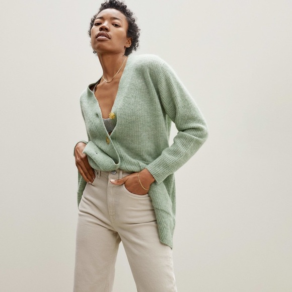 Everlane Oversized Alpaca Cardigan pocket button front green szXS